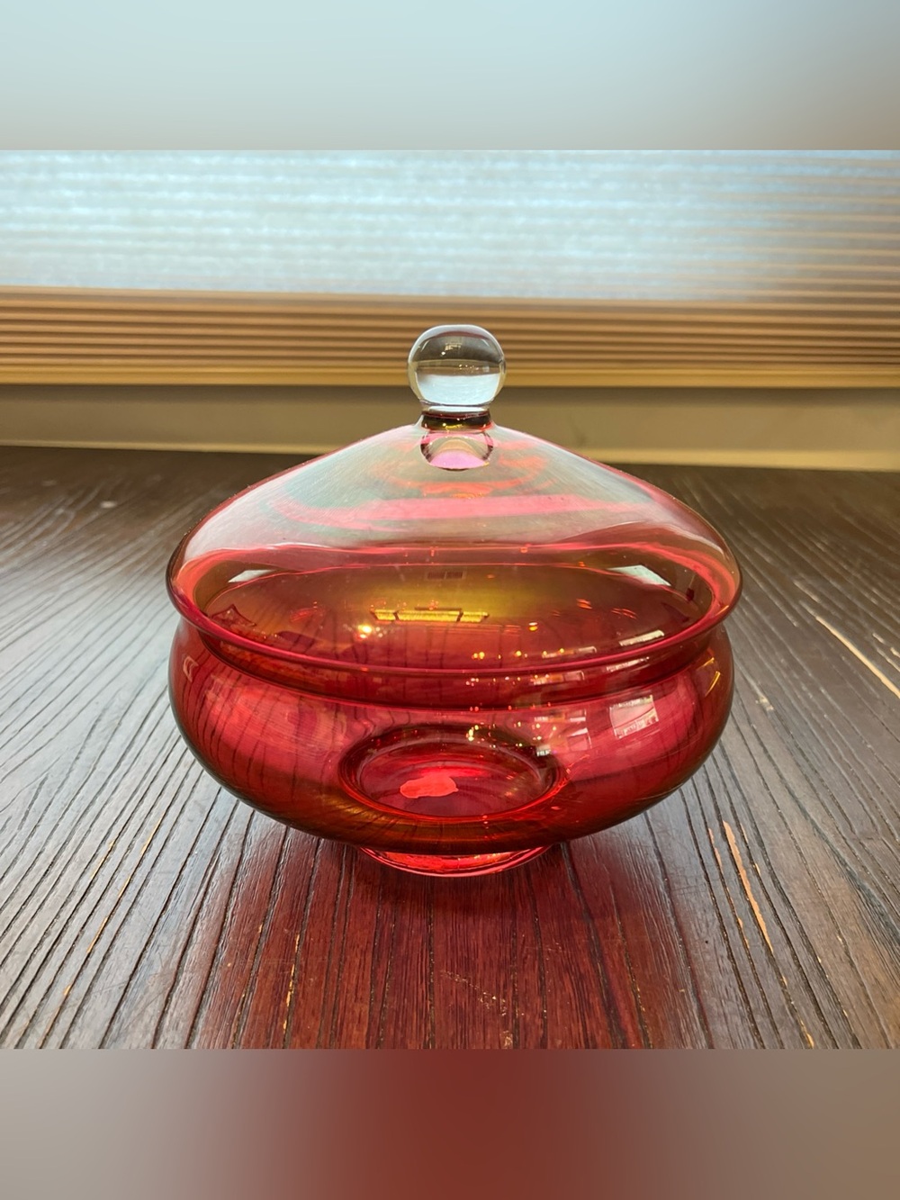 Red Glass Lidded Candy Dish with Clear Knob